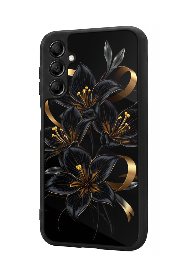 Samsung Galaxy A14 Uyumlu Yaldizli Cicek Tasarımlı Glossy Premium Kılıf