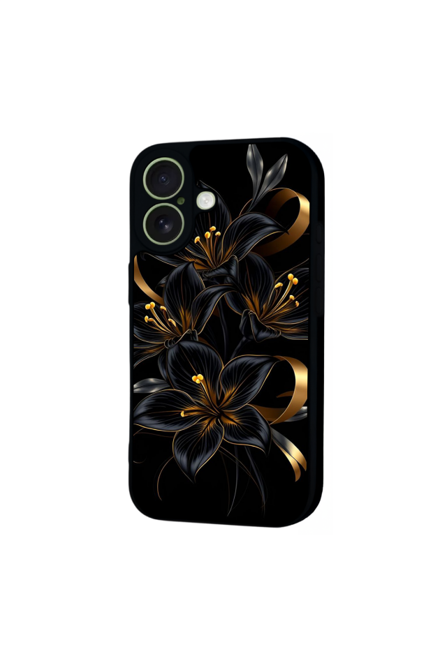 iPhone 17 Uyumlu Yaldizli Cicek Tasarımlı Glossy Premium Kılıf