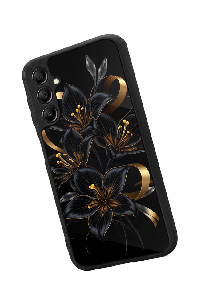 Samsung Galaxy A14 Uyumlu Yaldizli Cicek Tasarımlı Glossy Premium Kılıf