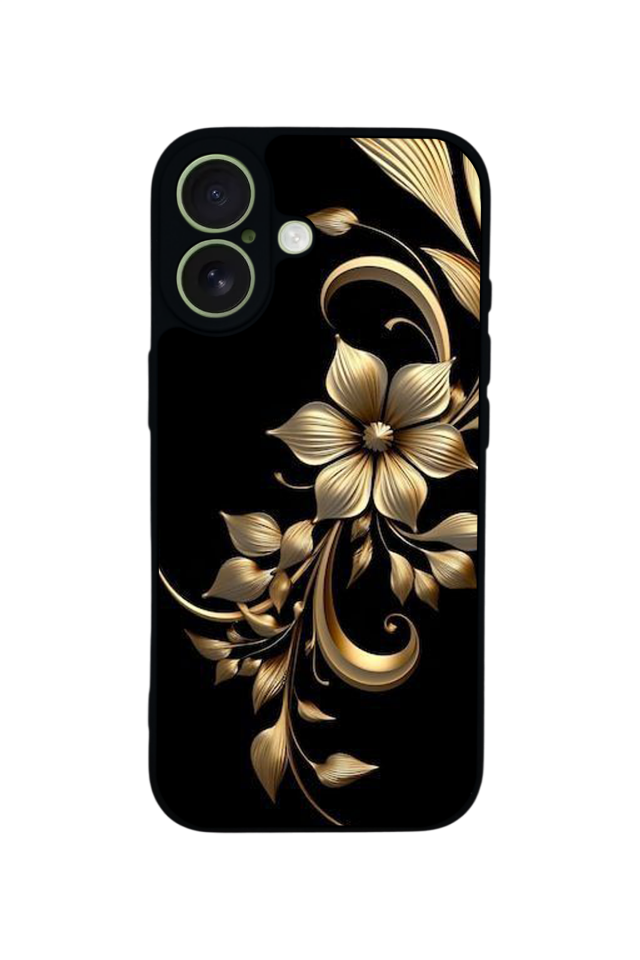 iPhone 17 Uyumlu Yaldizli Cicek Tasarımlı Glossy Premium Kılıf