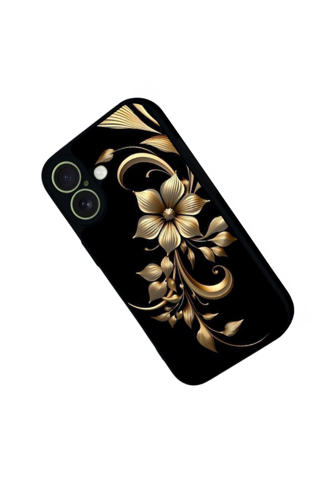 iPhone 17 Uyumlu Yaldizli Cicek Tasarımlı Glossy Premium Kılıf