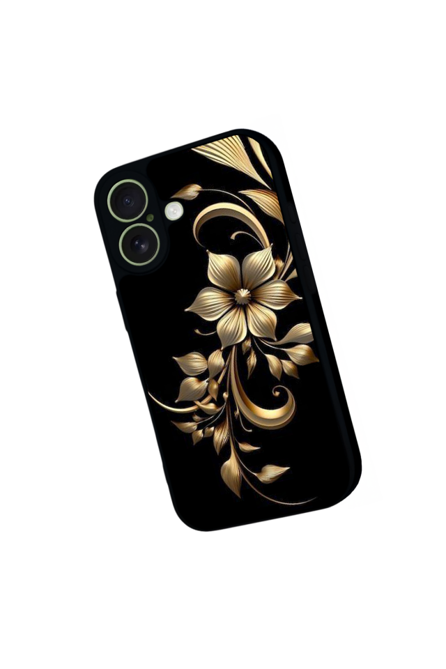 iPhone 17 Uyumlu Yaldizli Cicek Tasarımlı Glossy Premium Kılıf
