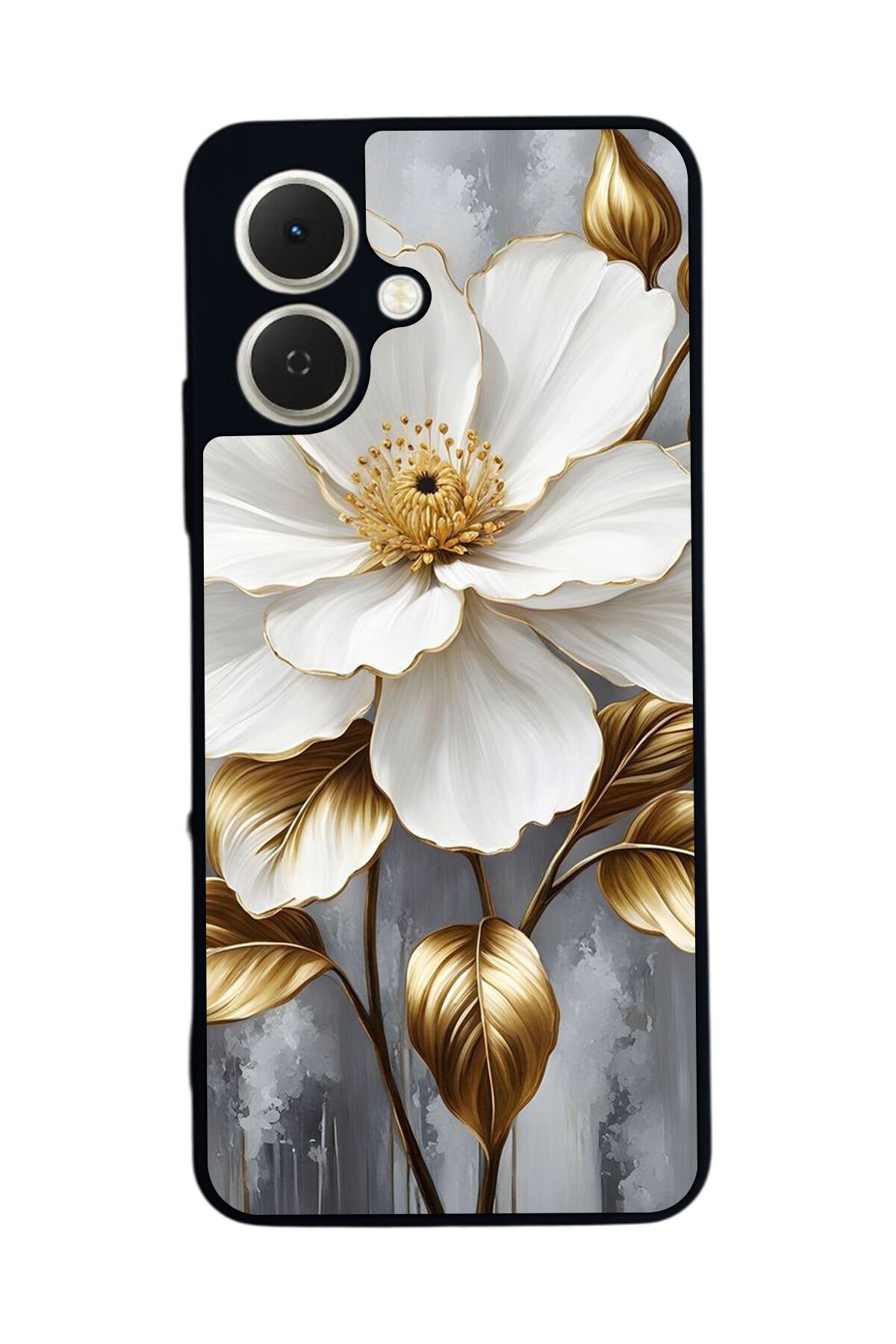 Tecno Spark GO 2 Uyumlu Yaldizli Cicek Tasarımlı Glossy Premium Kılıf