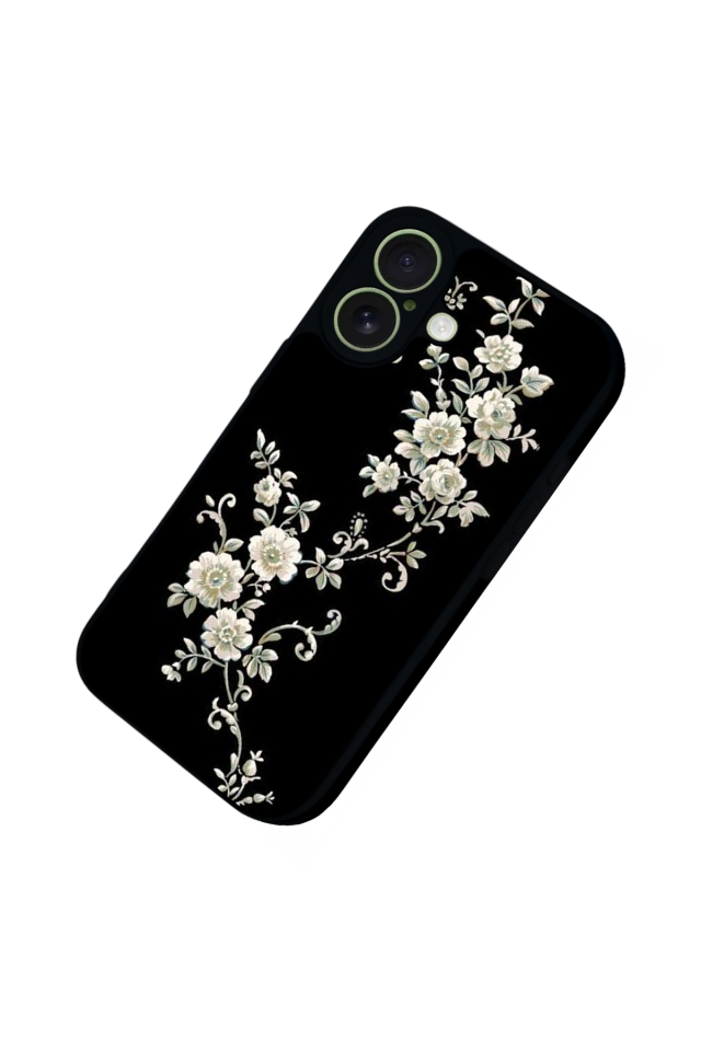 iPhone 17 Uyumlu Yaldizli Cicek Tasarımlı Glossy Premium Kılıf