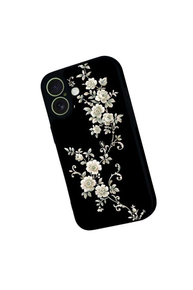 iPhone 17 Uyumlu Yaldizli Cicek Tasarımlı Glossy Premium Kılıf