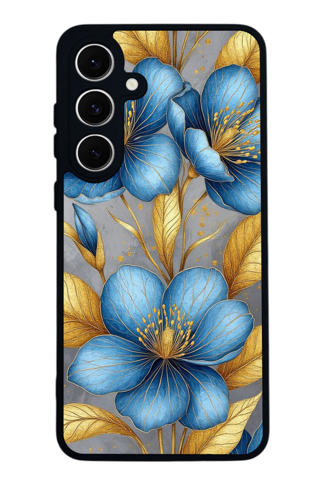 Samsung Galaxy S24 FE Uyumlu Yaldizli Cicek Tasarımlı Glossy Premium Kılıf