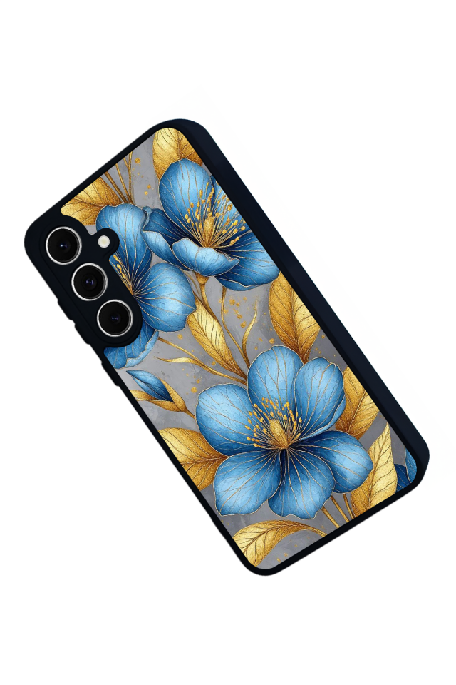 Samsung Galaxy S24 FE Uyumlu Yaldizli Cicek Tasarımlı Glossy Premium Kılıf