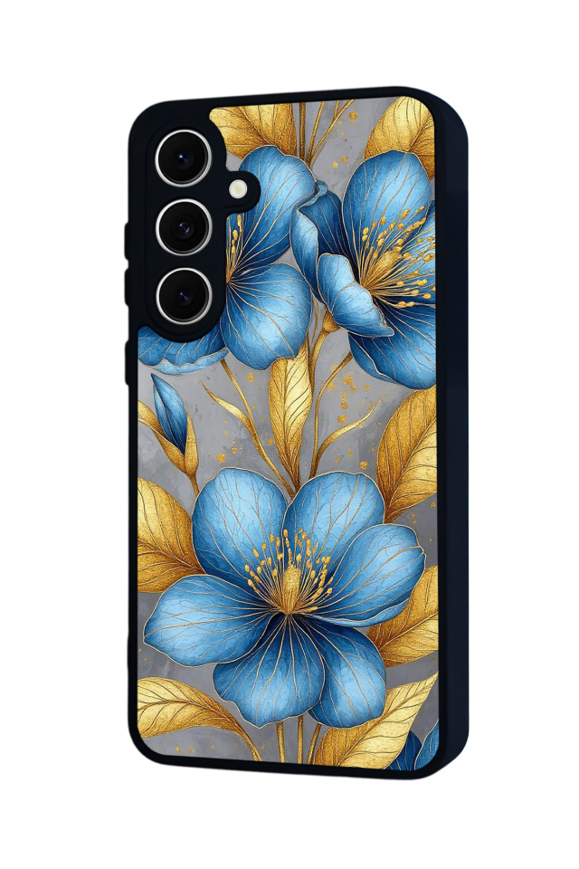 Samsung Galaxy S24 FE Uyumlu Yaldizli Cicek Tasarımlı Glossy Premium Kılıf