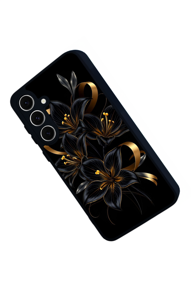 Samsung Galaxy S24 FE Uyumlu Yaldizli Cicek Tasarımlı Glossy Premium Kılıf