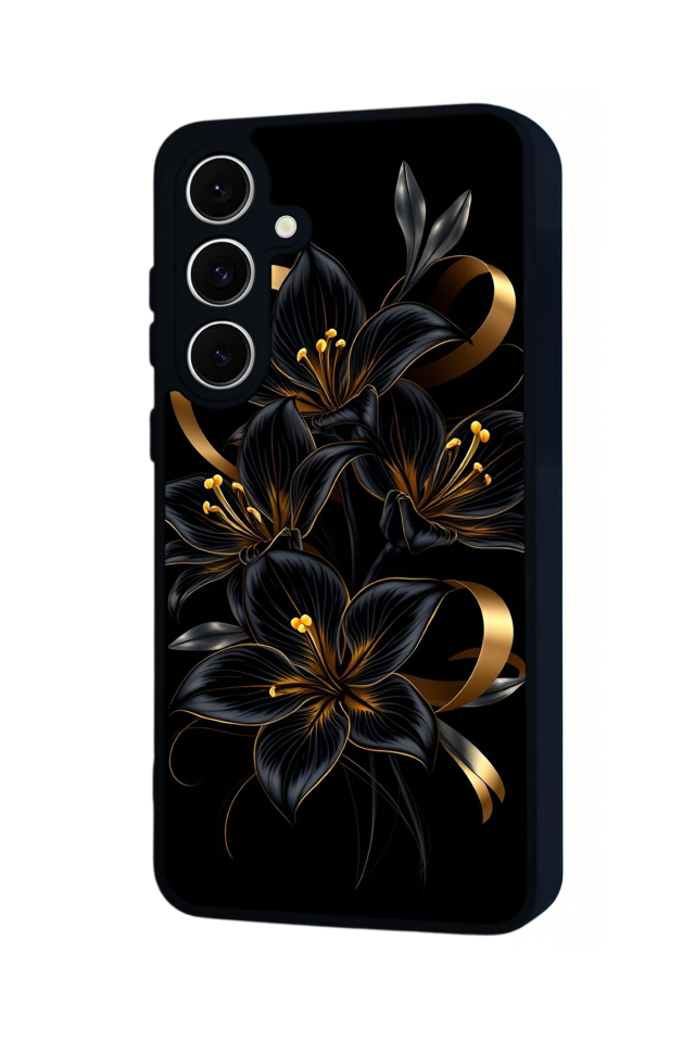 Samsung Galaxy S24 FE Uyumlu Yaldizli Cicek Tasarımlı Glossy Premium Kılıf