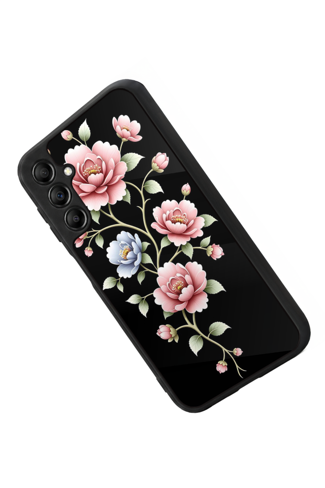 Samsung Galaxy A14 Uyumlu Yaldizli Cicek Tasarımlı Glossy Premium Kılıf