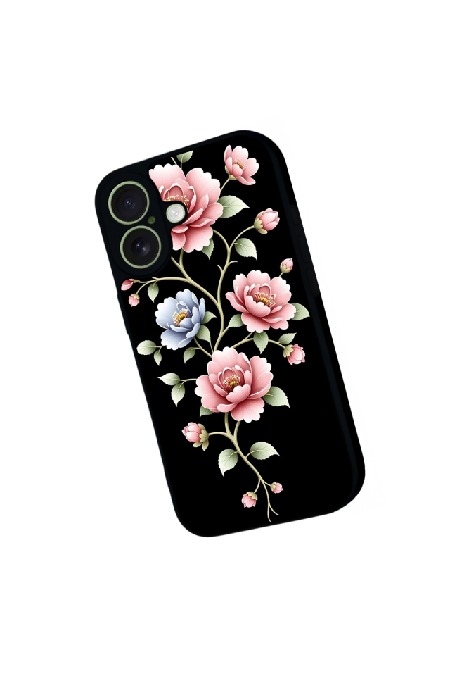 iPhone 17 Uyumlu Yaldizli Cicek Tasarımlı Glossy Premium Kılıf