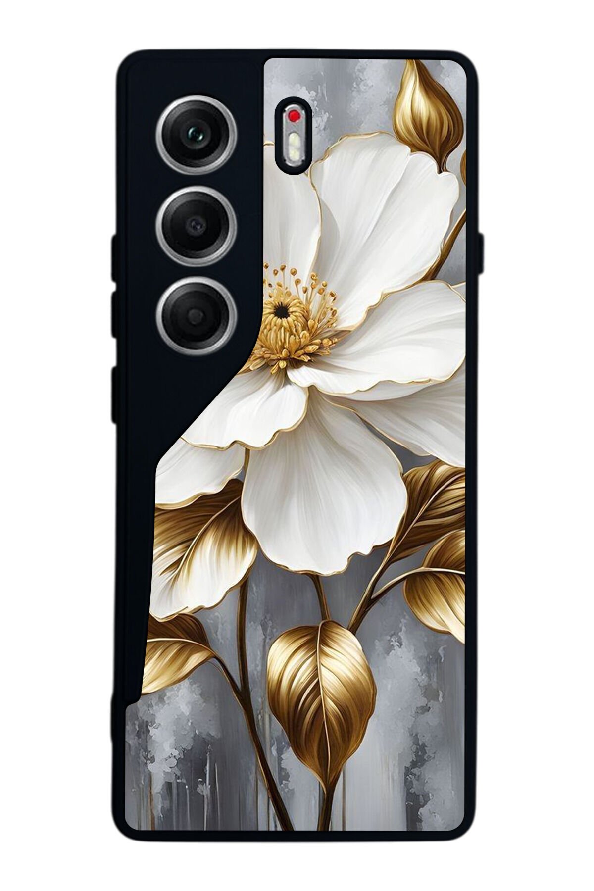 Tecno Camon 40 Uyumlu Yaldizli Cicek Tasarımlı Glossy Premium Kılıf