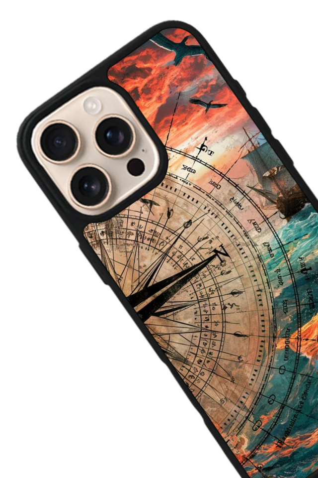 iPhone 15 Pro Max Uyumlu Pusula Tasarımlı Glossy Premium Kılıf