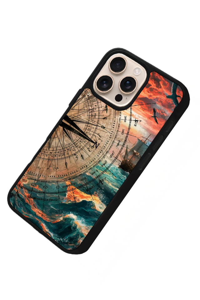 iPhone 15 Pro Max Uyumlu Pusula Tasarımlı Glossy Premium Kılıf