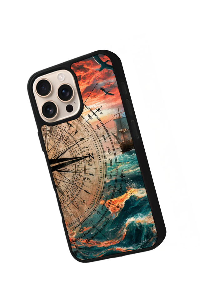 iPhone 15 Pro Max Uyumlu Pusula Tasarımlı Glossy Premium Kılıf