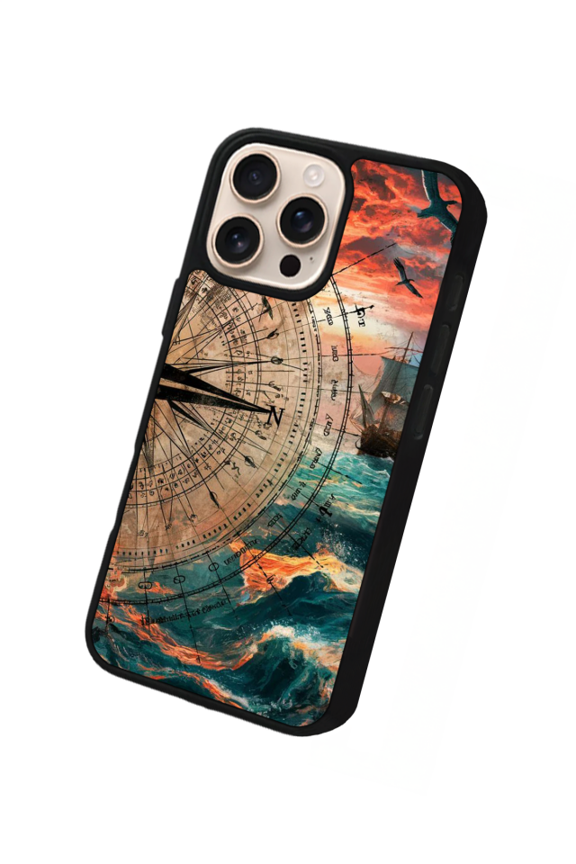 iPhone 15 Pro Max Uyumlu Pusula Tasarımlı Glossy Premium Kılıf