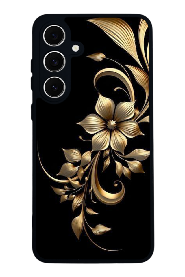 Samsung Galaxy S24 FE Uyumlu Yaldizli Cicek Tasarımlı Glossy Premium Kılıf