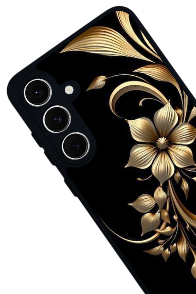 Samsung Galaxy S24 FE Uyumlu Yaldizli Cicek Tasarımlı Glossy Premium Kılıf