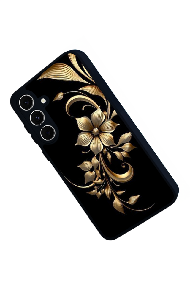 Samsung Galaxy S24 FE Uyumlu Yaldizli Cicek Tasarımlı Glossy Premium Kılıf
