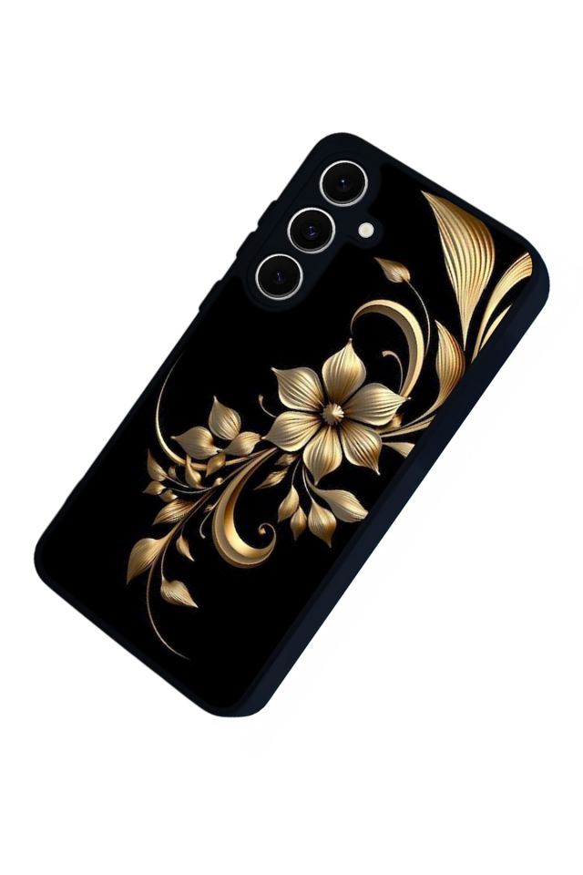 Samsung Galaxy S24 FE Uyumlu Yaldizli Cicek Tasarımlı Glossy Premium Kılıf