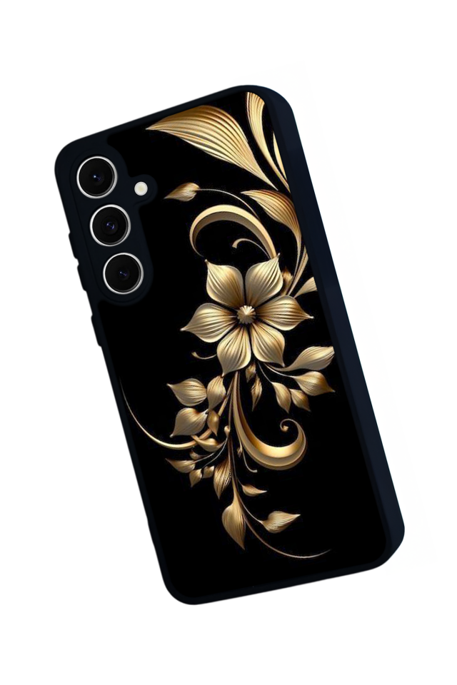 Samsung Galaxy S24 FE Uyumlu Yaldizli Cicek Tasarımlı Glossy Premium Kılıf