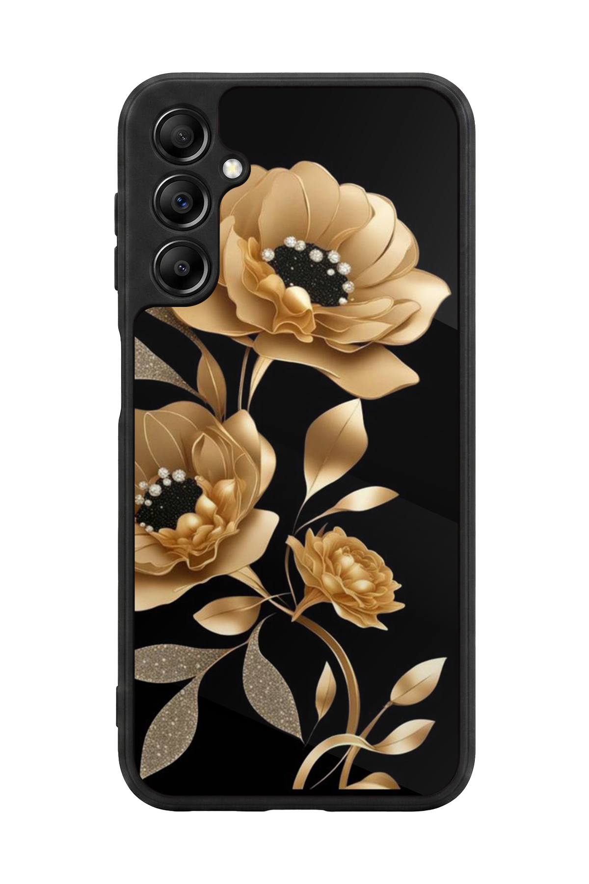 Samsung Galaxy A14 Uyumlu Yaldizli Cicek Tasarımlı Glossy Premium Kılıf