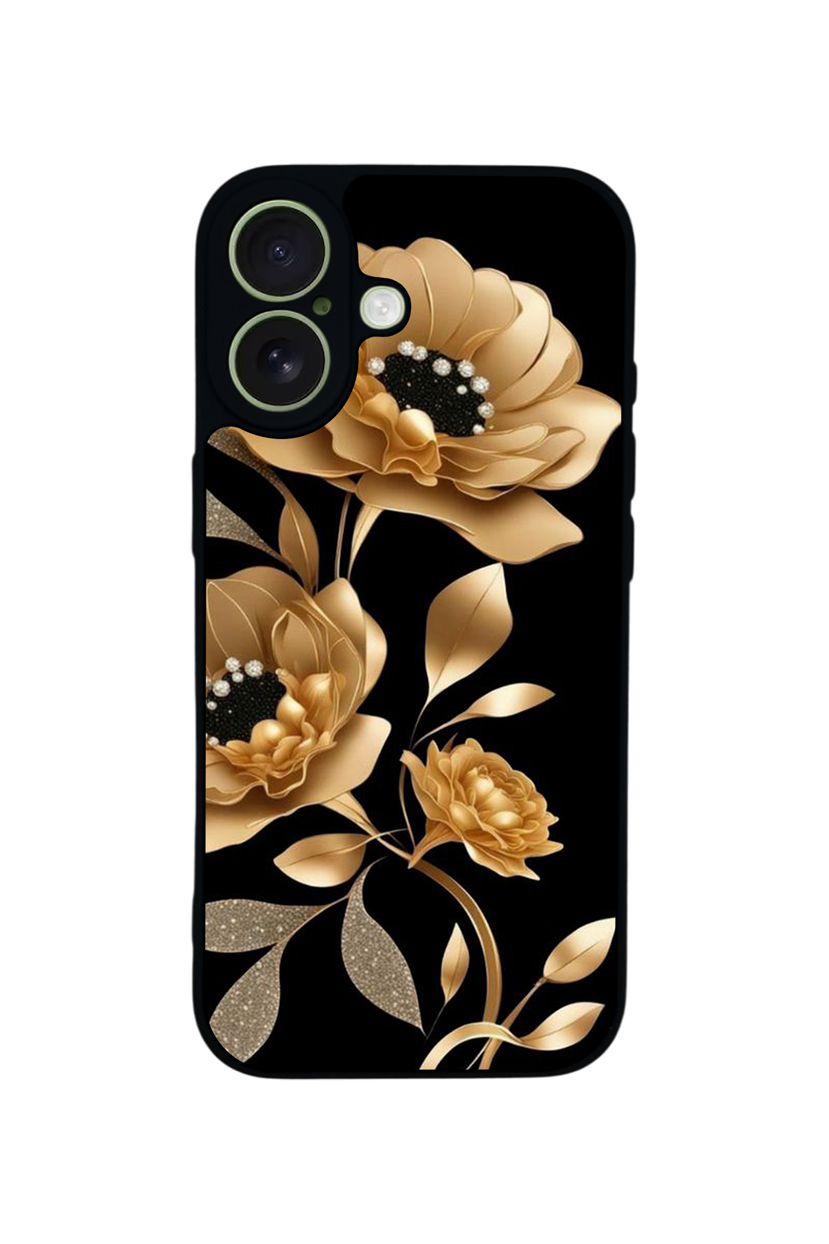 iPhone 17 Uyumlu Yaldizli Cicek Tasarımlı Glossy Premium Kılıf
