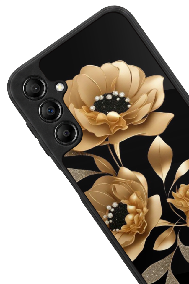 Samsung Galaxy A14 Uyumlu Yaldizli Cicek Tasarımlı Glossy Premium Kılıf