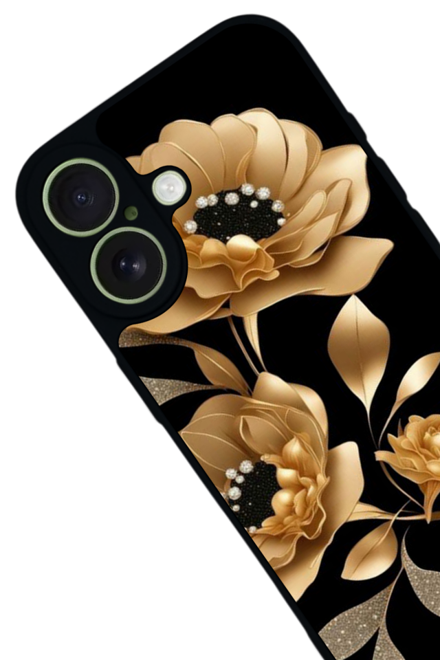 iPhone 17 Uyumlu Yaldizli Cicek Tasarımlı Glossy Premium Kılıf