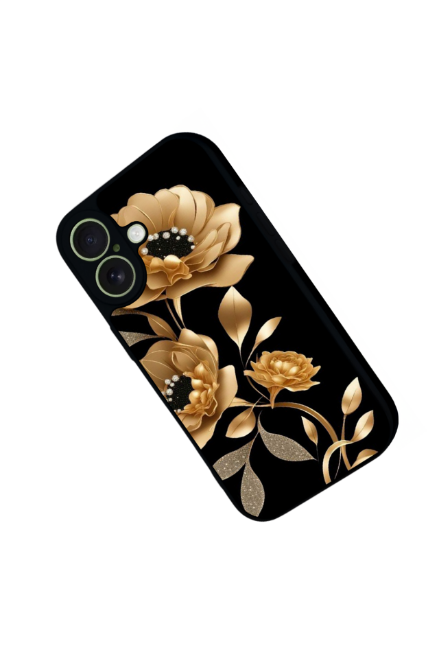iPhone 17 Uyumlu Yaldizli Cicek Tasarımlı Glossy Premium Kılıf