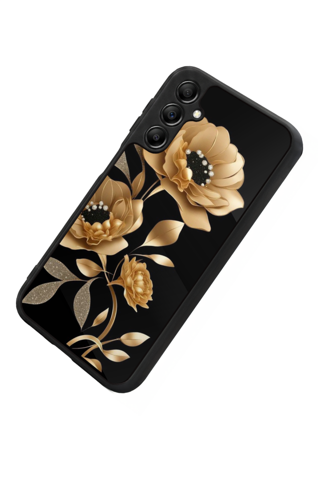 Samsung Galaxy A14 Uyumlu Yaldizli Cicek Tasarımlı Glossy Premium Kılıf