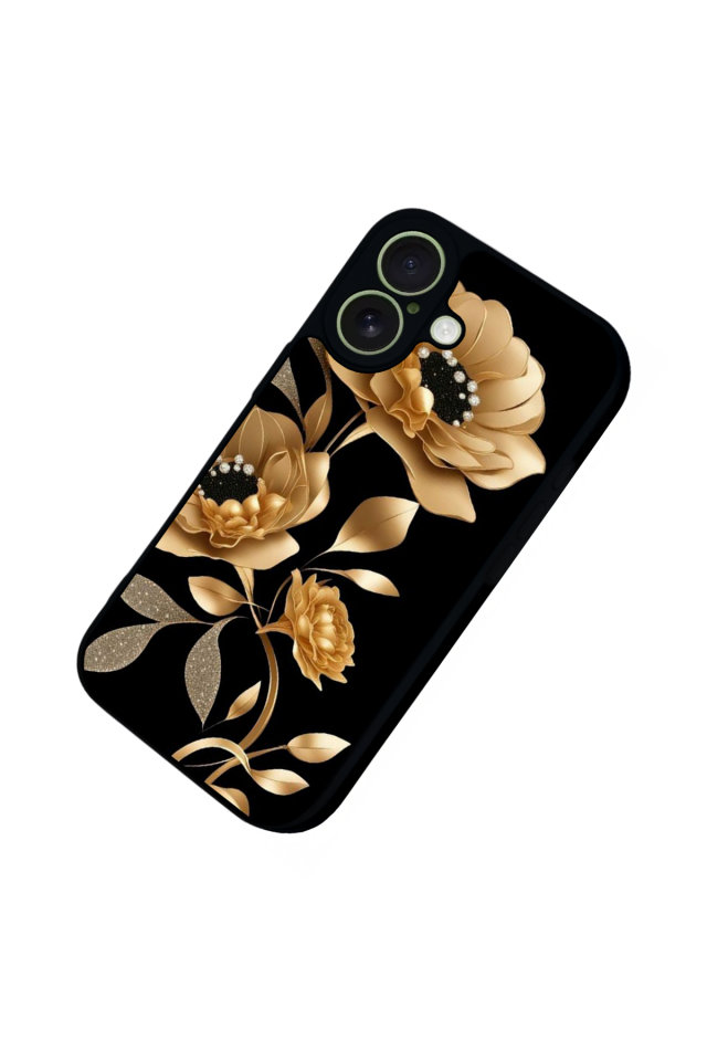 iPhone 17 Uyumlu Yaldizli Cicek Tasarımlı Glossy Premium Kılıf