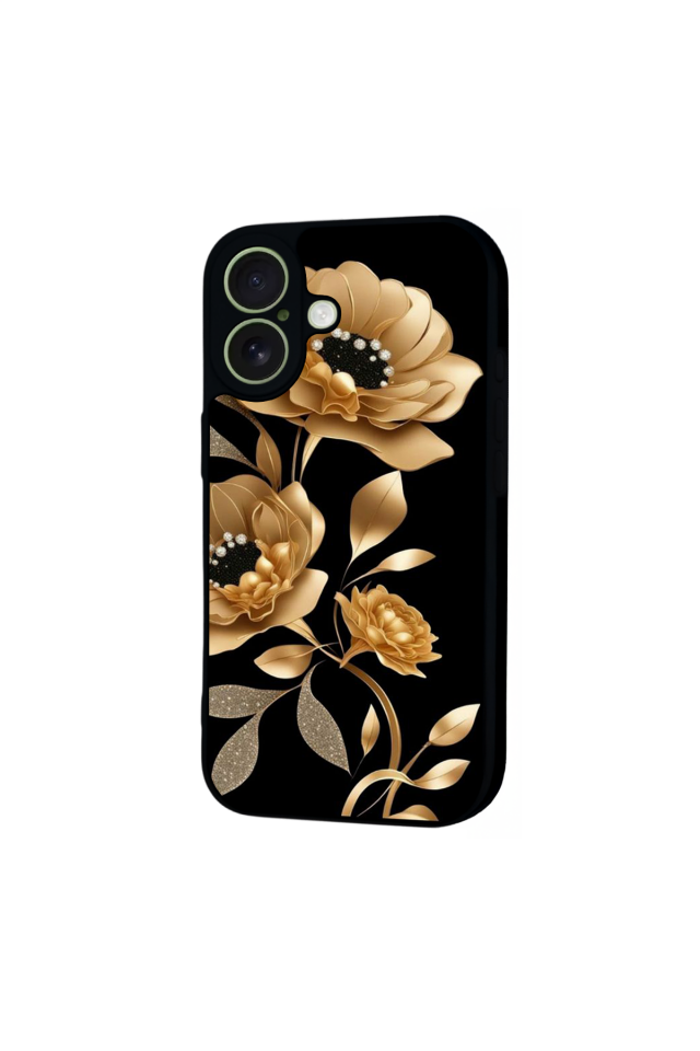 iPhone 17 Uyumlu Yaldizli Cicek Tasarımlı Glossy Premium Kılıf