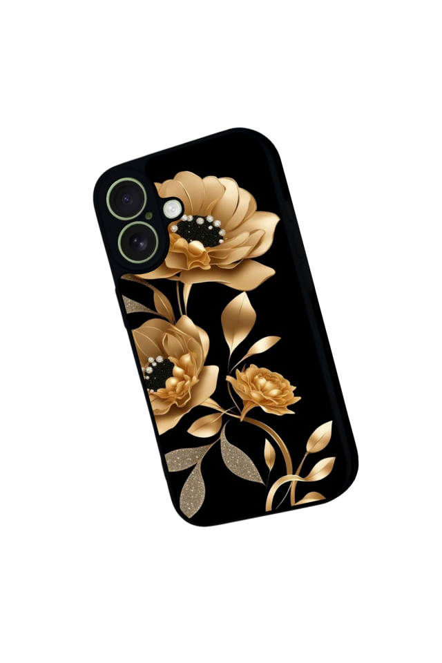 iPhone 17 Uyumlu Yaldizli Cicek Tasarımlı Glossy Premium Kılıf