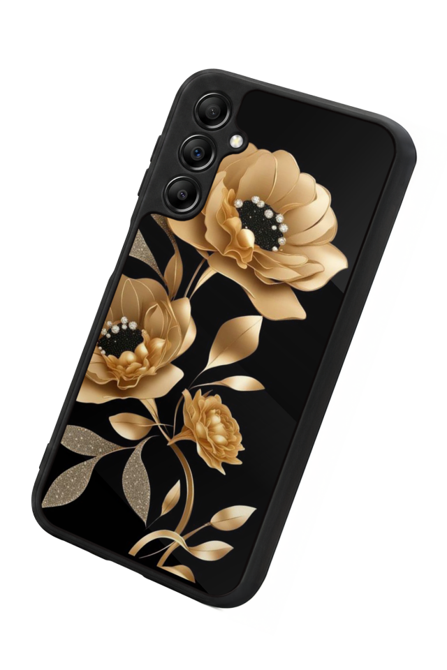 Samsung Galaxy A14 Uyumlu Yaldizli Cicek Tasarımlı Glossy Premium Kılıf
