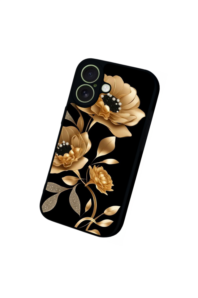 iPhone 17 Uyumlu Yaldizli Cicek Tasarımlı Glossy Premium Kılıf