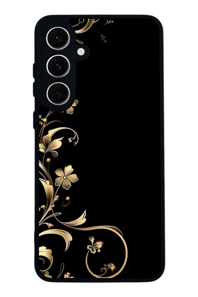 Samsung Galaxy S24 FE Uyumlu Yaldizli Cicek Tasarımlı Glossy Premium Kılıf