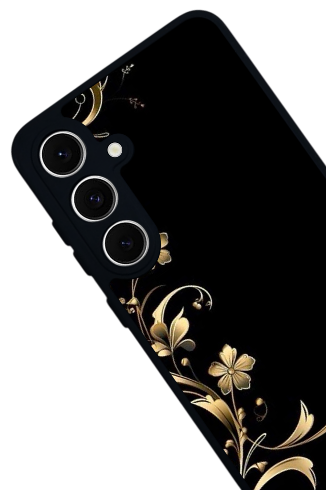 Samsung Galaxy S24 FE Uyumlu Yaldizli Cicek Tasarımlı Glossy Premium Kılıf