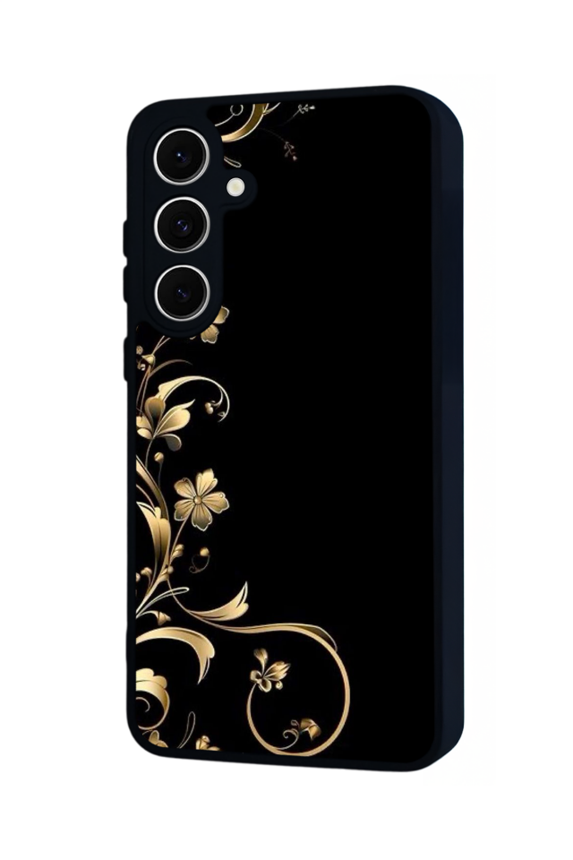 Samsung Galaxy S24 FE Uyumlu Yaldizli Cicek Tasarımlı Glossy Premium Kılıf