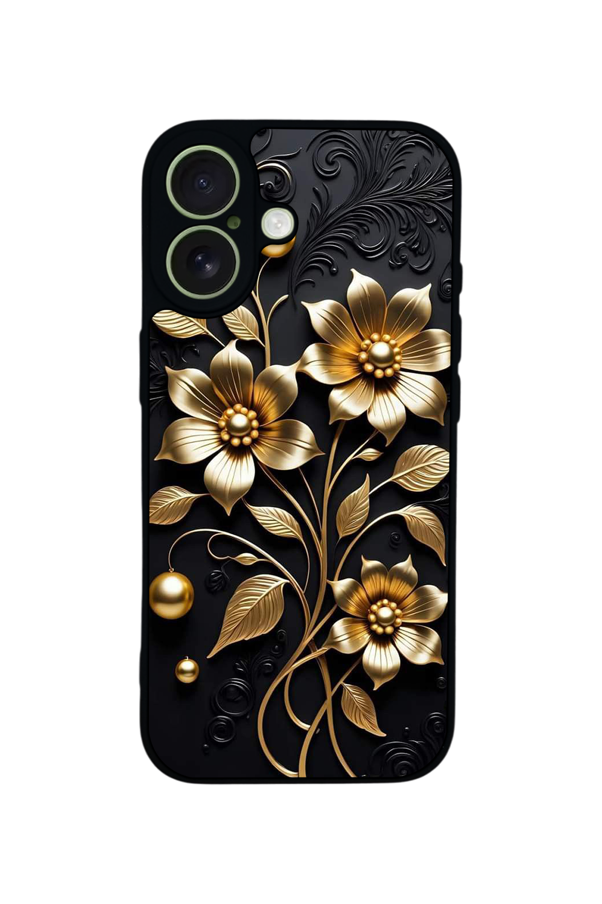 iPhone 17 Uyumlu Yaldizli Cicek Tasarımlı Glossy Premium Kılıf
