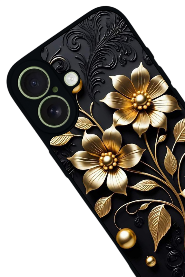 iPhone 17 Uyumlu Yaldizli Cicek Tasarımlı Glossy Premium Kılıf
