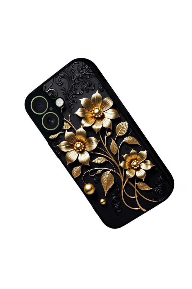 iPhone 17 Uyumlu Yaldizli Cicek Tasarımlı Glossy Premium Kılıf