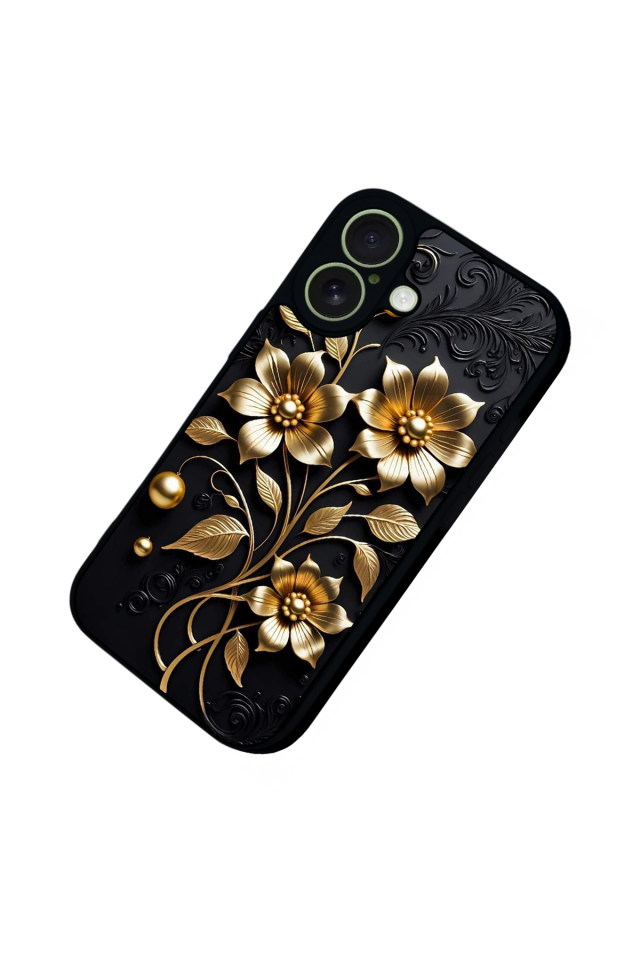 iPhone 17 Uyumlu Yaldizli Cicek Tasarımlı Glossy Premium Kılıf