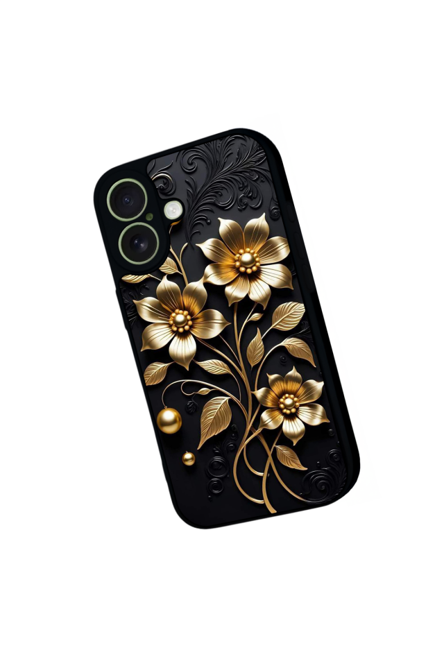 iPhone 17 Uyumlu Yaldizli Cicek Tasarımlı Glossy Premium Kılıf