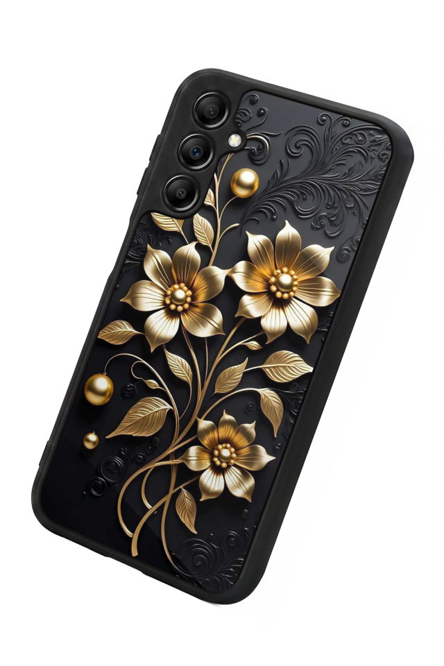 Samsung Galaxy A14 Uyumlu Yaldizli Cicek Tasarımlı Glossy Premium Kılıf