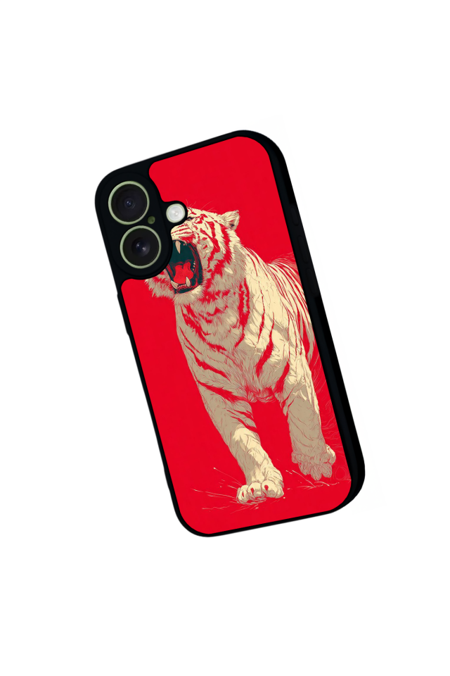 iPhone 17 Uyumlu Kirmizi ve Kaplan Tasarımlı Glossy Premium Kılıf