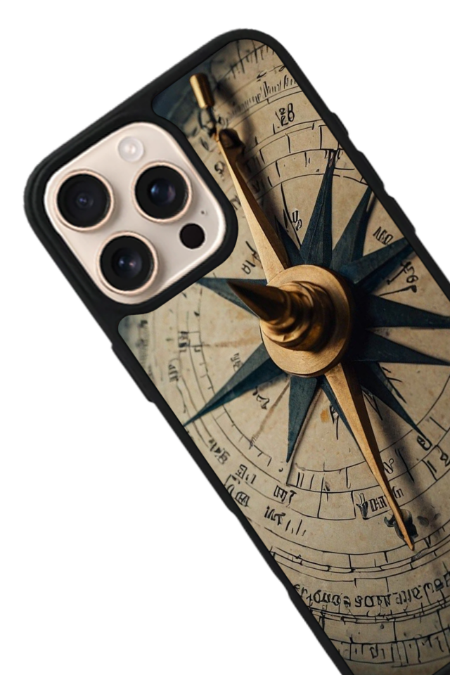 iPhone 15 Pro Max Uyumlu Pusula Tasarımlı Glossy Premium Kılıf