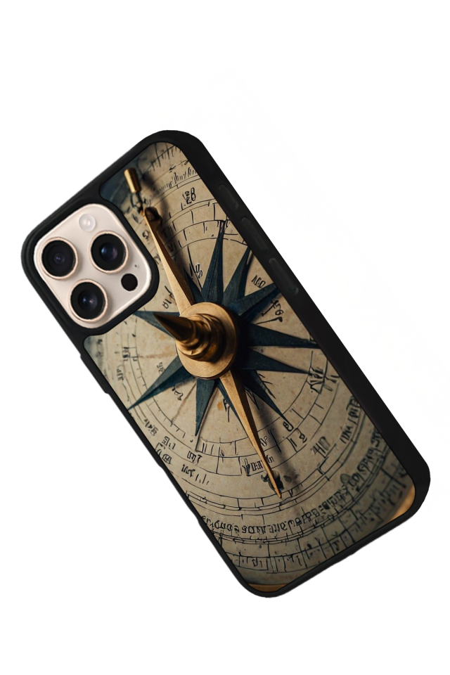 iPhone 15 Pro Max Uyumlu Pusula Tasarımlı Glossy Premium Kılıf
