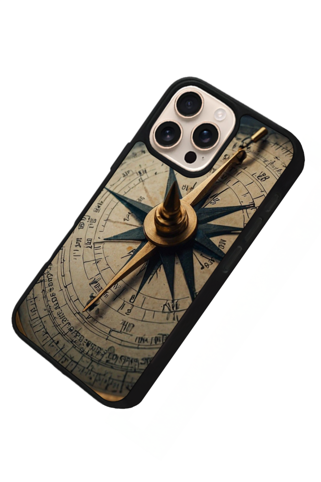 iPhone 15 Pro Max Uyumlu Pusula Tasarımlı Glossy Premium Kılıf
